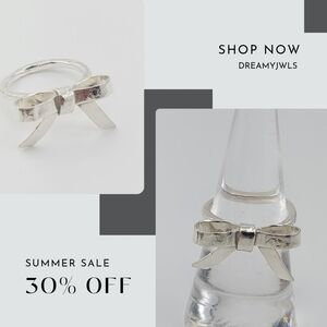 BOW HANDMADE RING IN STERLING SILVER METAL SIZE 8.5